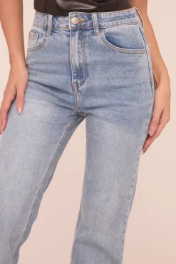 Rebellious Fashion Mid Blue Stretch Mid Waist Straight Leg Denim Jeans - Phoenix