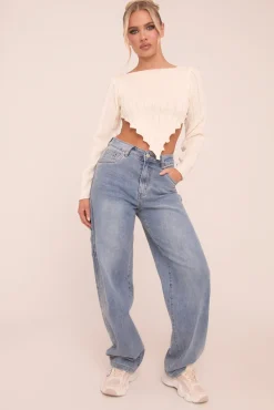 Rebellious Fashion Mid Blue Stretch Wide Balloon Leg Jeans - Addison