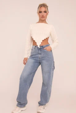 Rebellious Fashion Mid Blue Stretch Wide Balloon Leg Jeans - Addison