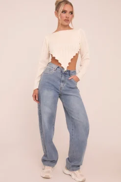 Rebellious Fashion Mid Blue Stretch Wide Balloon Leg Jeans - Addison
