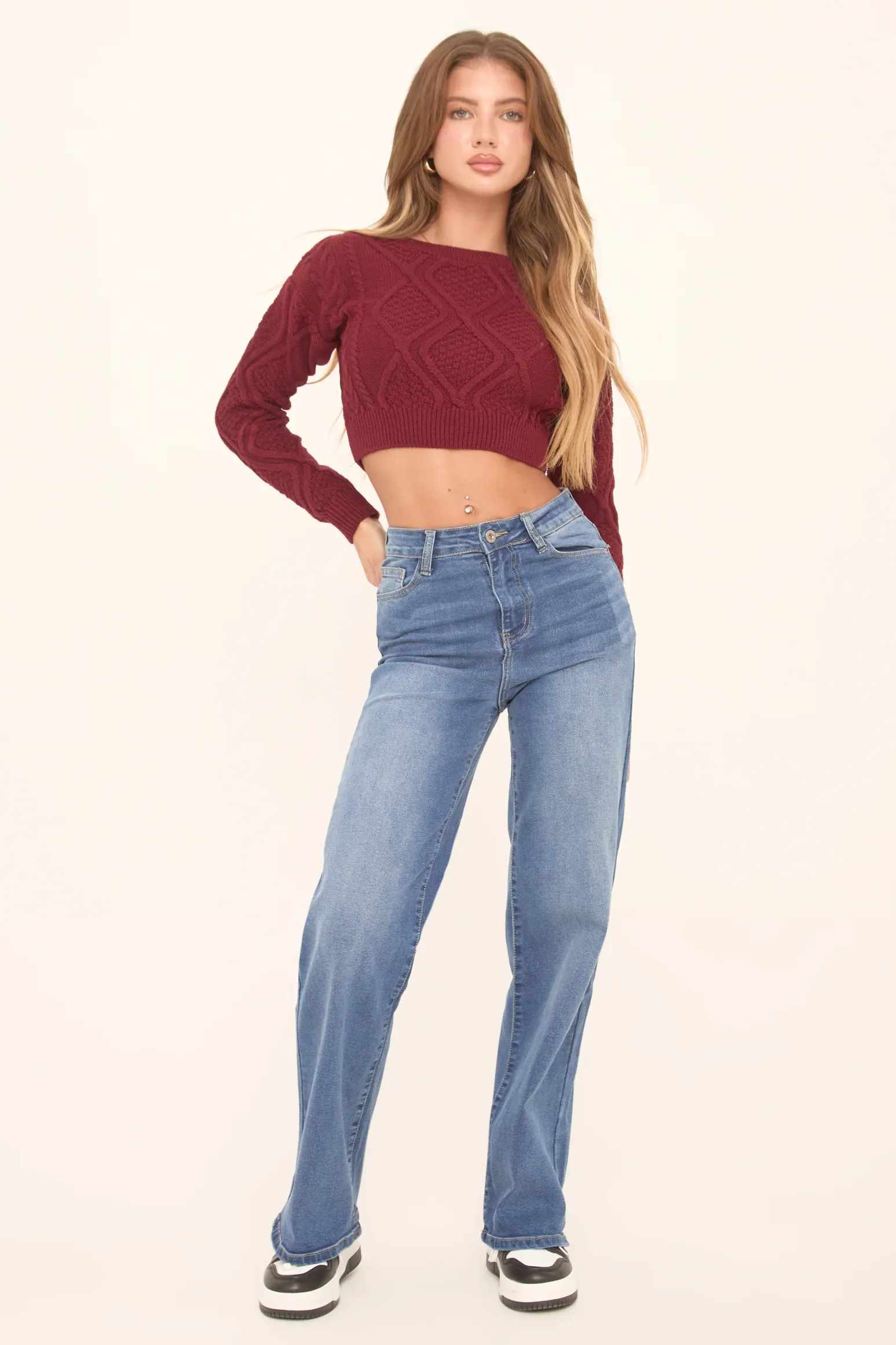 Rebellious Fashion Mid Blue Stretch Wide Leg Denim Jeans - Lajoy
