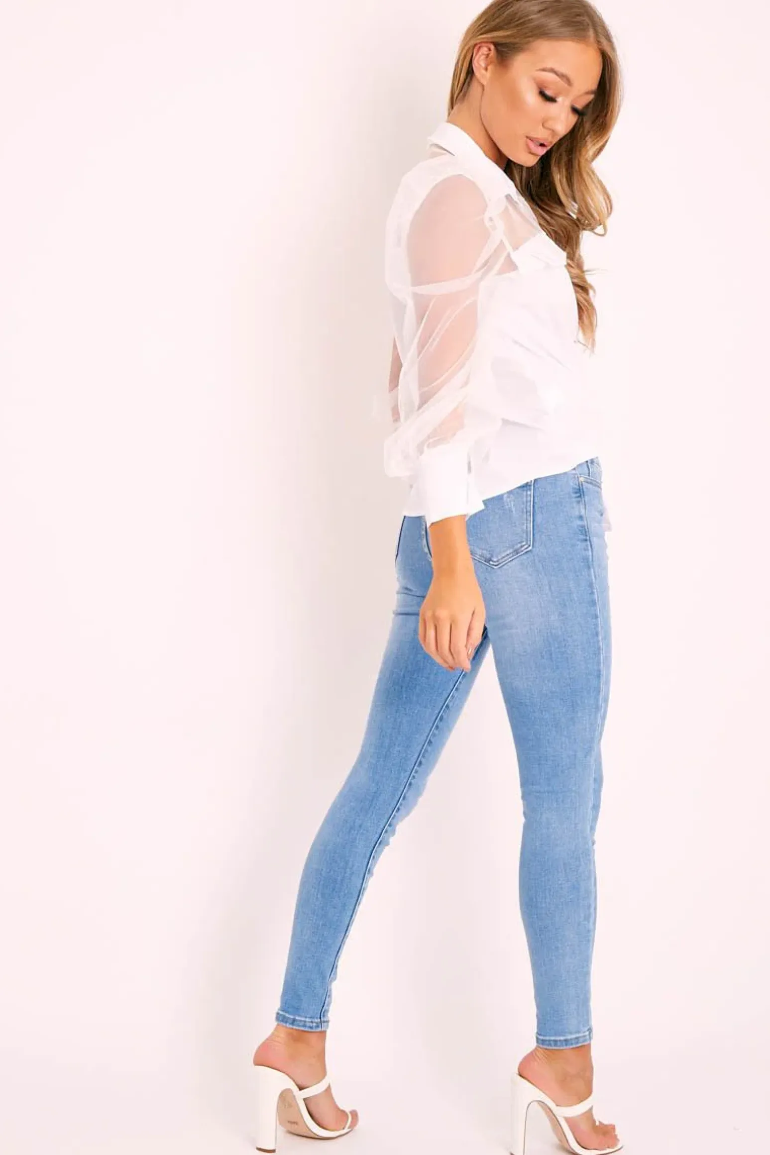 Rebellious Fashion Mid Blue Super Stretchy High Waist Jeans - Elcie