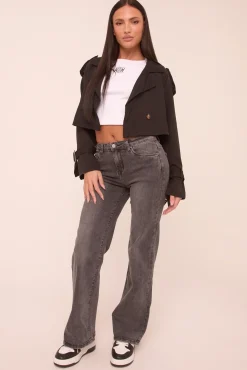 Rebellious Fashion Mid Grey Stretch Mid Waist Straight Leg Denim Jeans - Rey