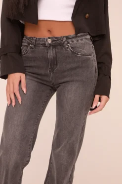 Rebellious Fashion Mid Grey Stretch Mid Waist Straight Leg Denim Jeans - Rey