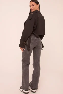 Rebellious Fashion Mid Grey Stretch Mid Waist Straight Leg Denim Jeans - Rey