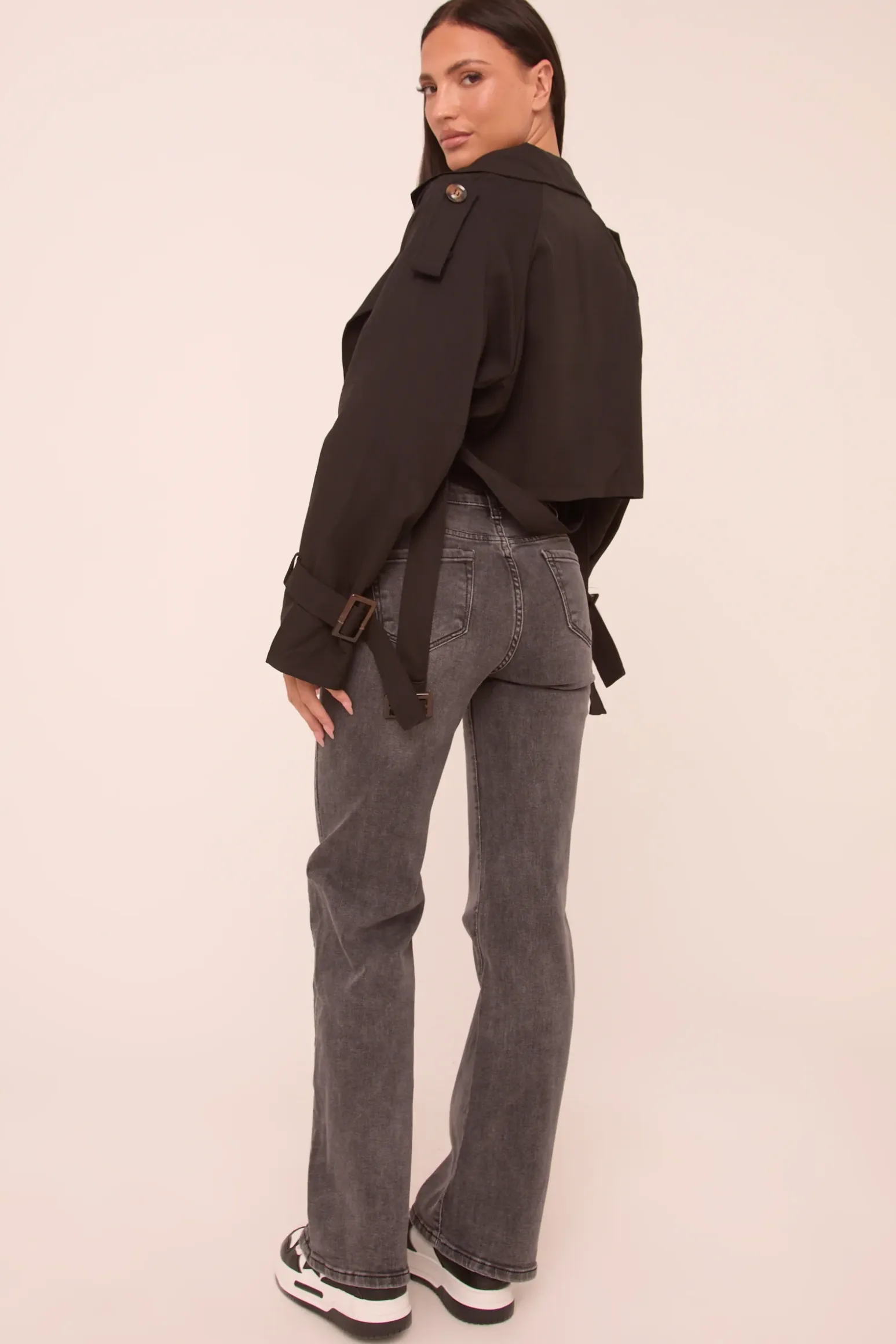 Rebellious Fashion Mid Grey Stretch Mid Waist Straight Leg Denim Jeans - Rey