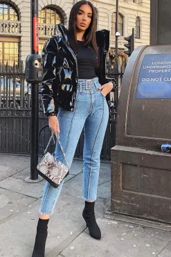 Rebellious Fashion Mid Wash Belted Straight Leg Jeans - Crosley