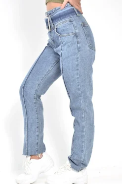 Rebellious Fashion Mid Wash Belted Straight Leg Jeans - Crosley