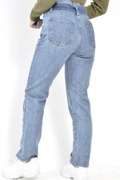 Rebellious Fashion Mid Wash Belted Straight Leg Jeans - Crosley