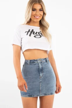 Rebellious Fashion Mid Wash Blue Denim Mini Skirt - Lynzi