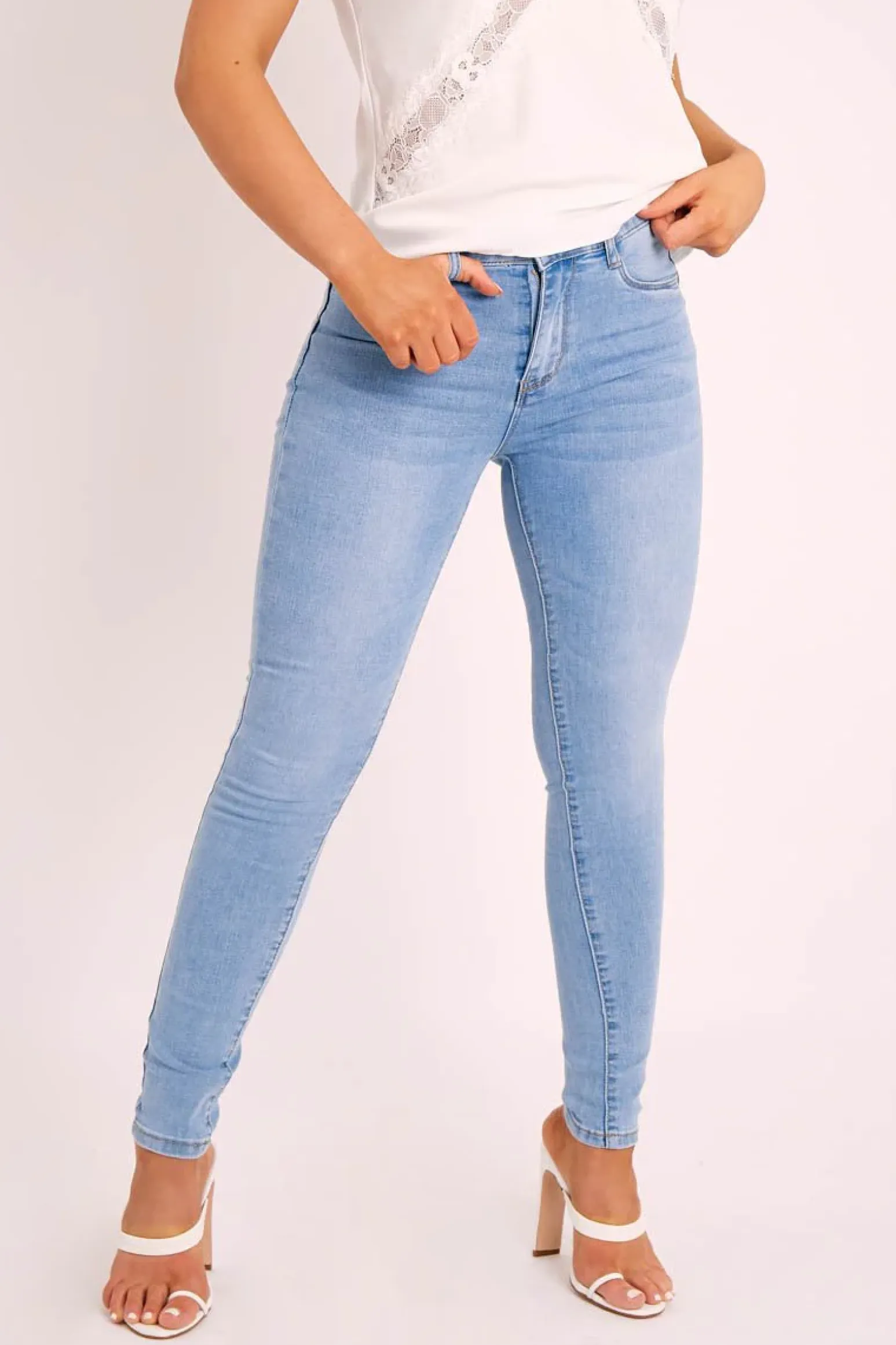 Rebellious Fashion Mid Wash Blue High Rise Skinny Jeans - Kaira