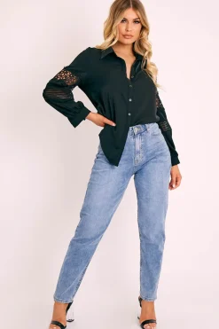 Rebellious Fashion Mid Wash Blue Mom Fit Jeans - Parisa