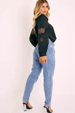 Rebellious Fashion Mid Wash Blue Mom Fit Jeans - Parisa