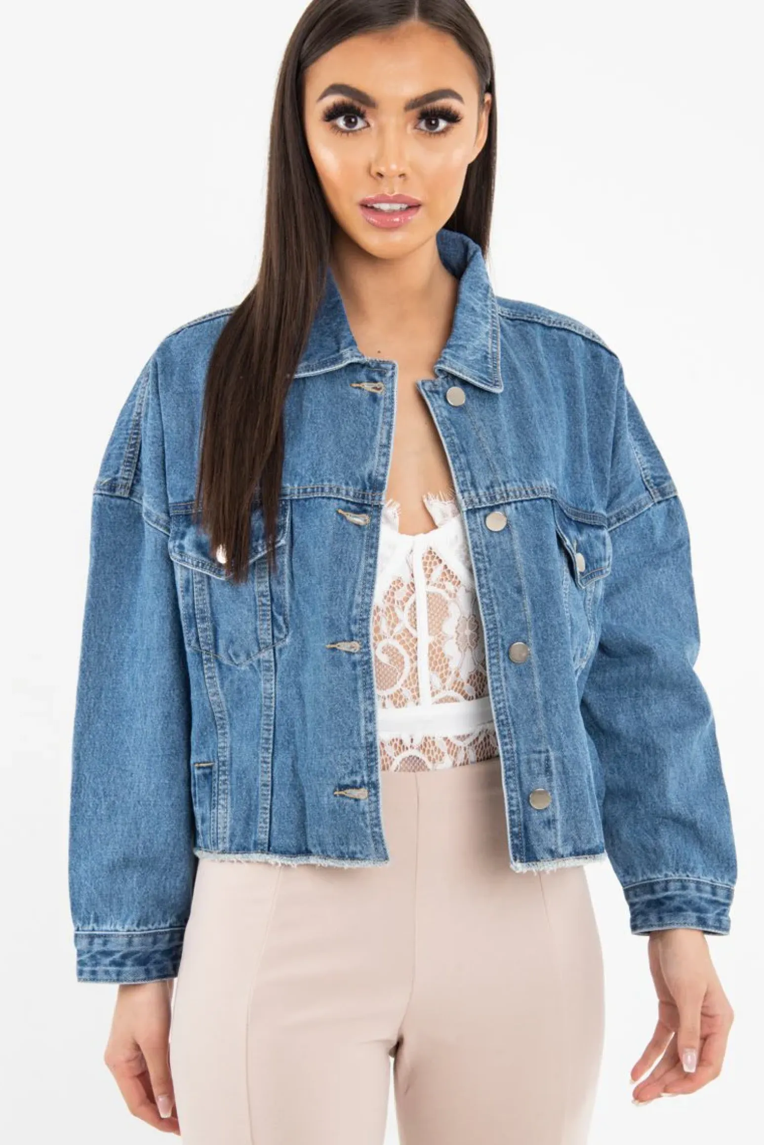 Rebellious Fashion Mid Wash Crop Denim Jacket - Austen