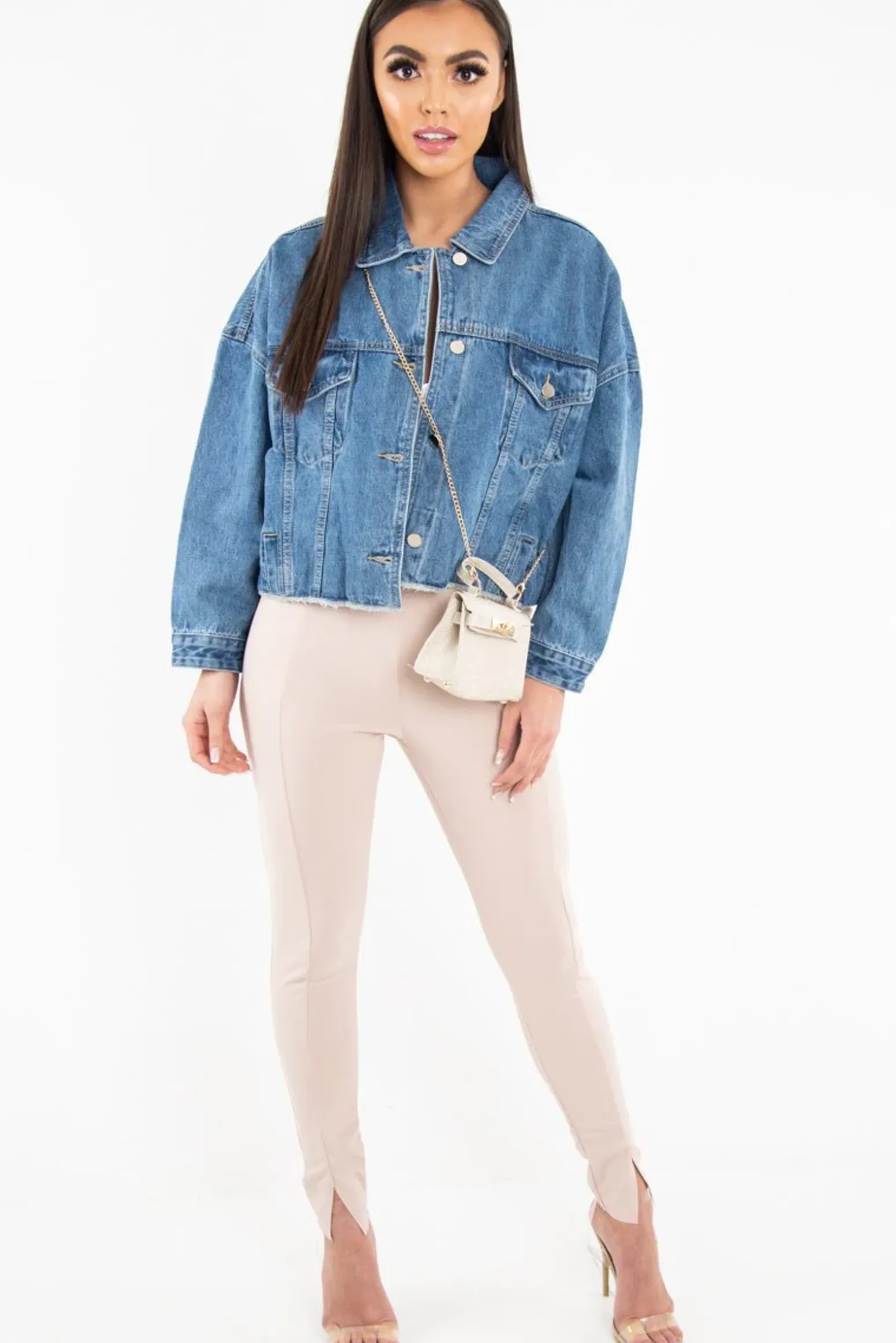 Rebellious Fashion Mid Wash Crop Denim Jacket - Austen