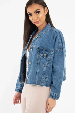 Rebellious Fashion Mid Wash Crop Denim Jacket - Austen