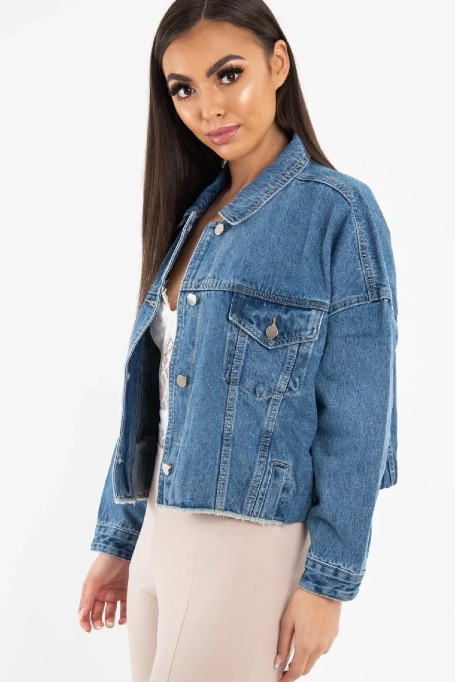 Rebellious Fashion Mid Wash Crop Denim Jacket - Austen
