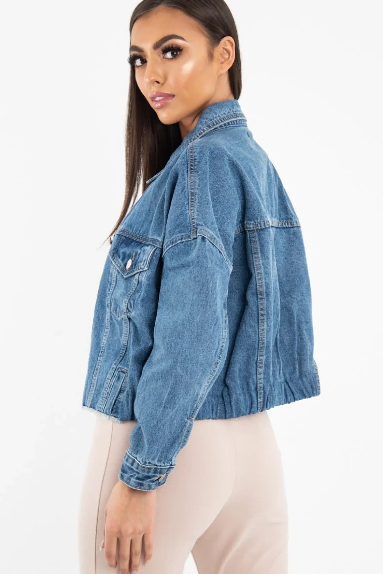 Rebellious Fashion Mid Wash Crop Denim Jacket - Austen