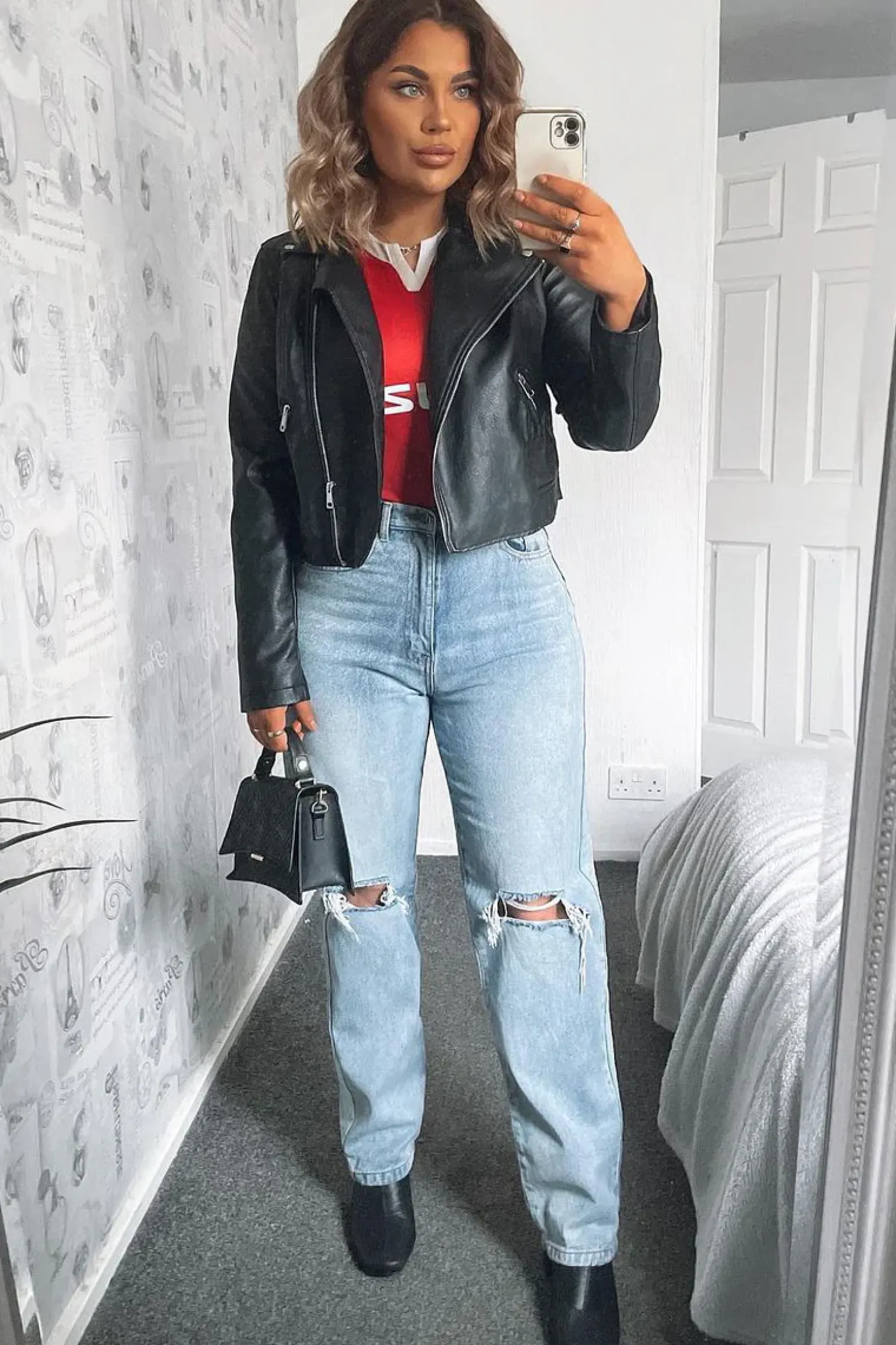 Rebellious Fashion Mid Wash Denim Distressed Knee Extra Long Jeans - Ivelisse
