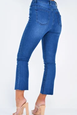 Rebellious Fashion Mid Wash Denim Kick Flare Crop Jeans - Carleigh