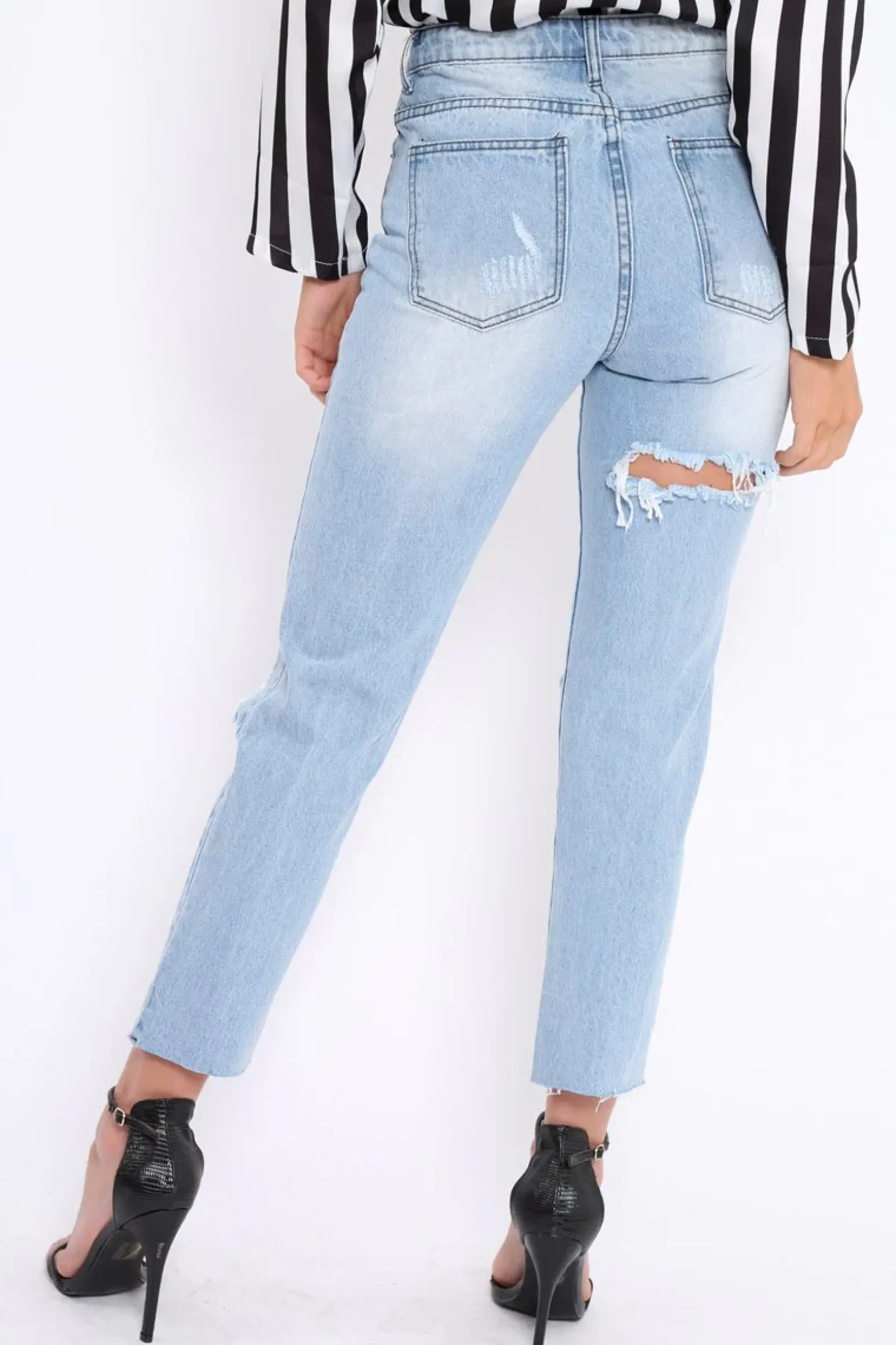 Rebellious Fashion Mid Wash Extreme Open Knee Mom Jeans - Jessie