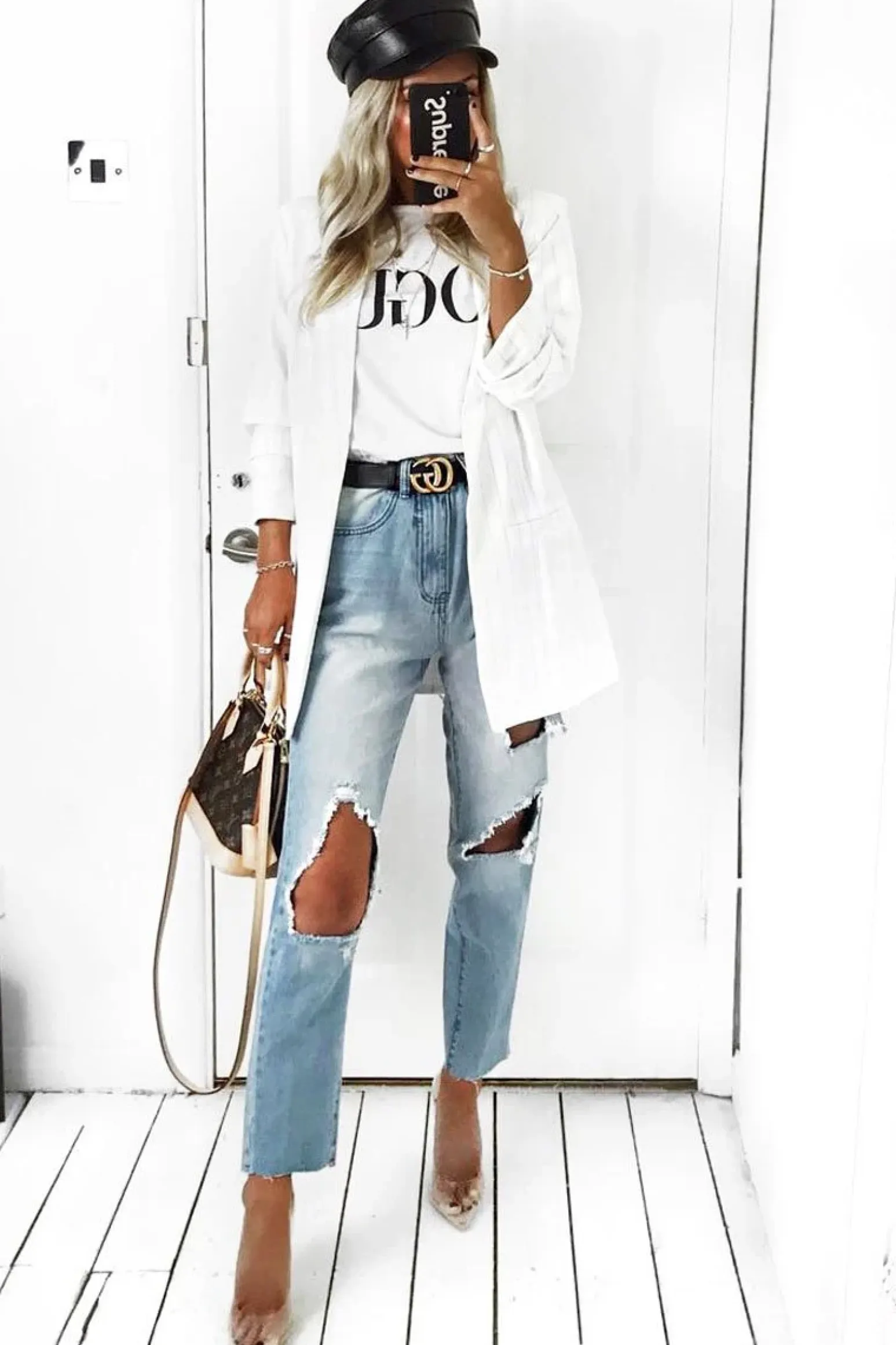 Rebellious Fashion Mid Wash Extreme Open Knee Mom Jeans - Jessie