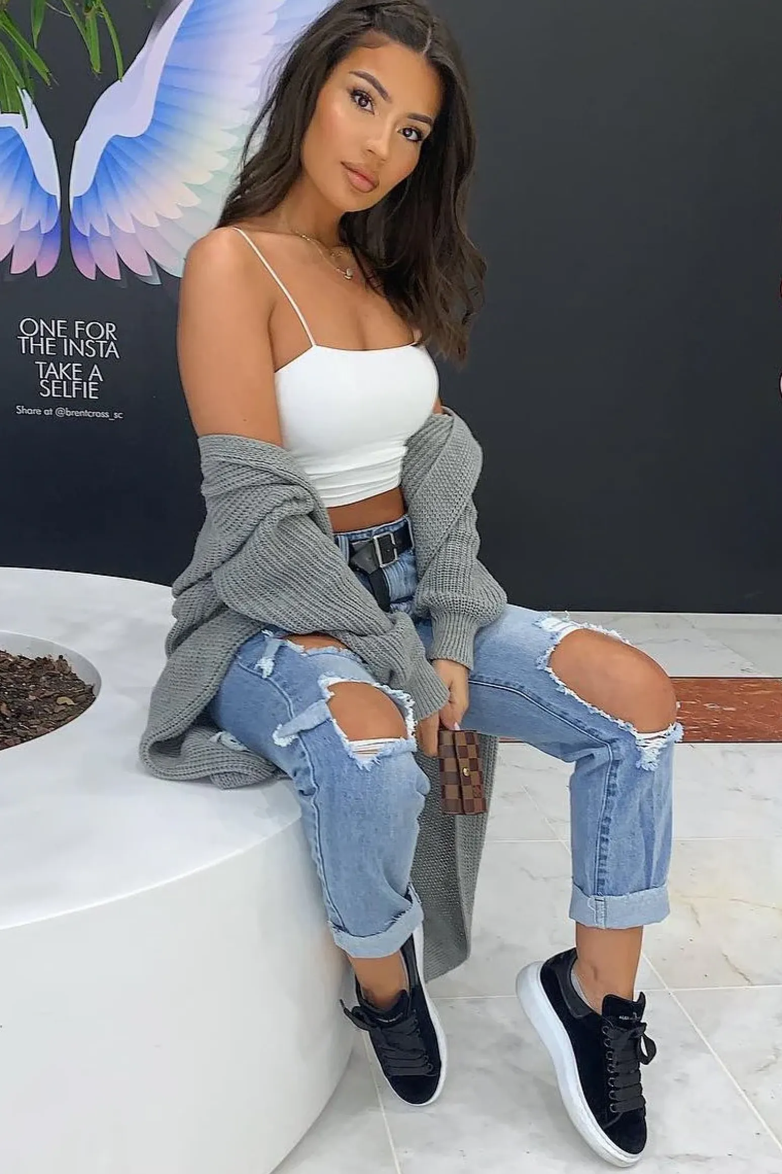 Rebellious Fashion Mid Wash Extreme Open Knee Mom Jeans - Jessie