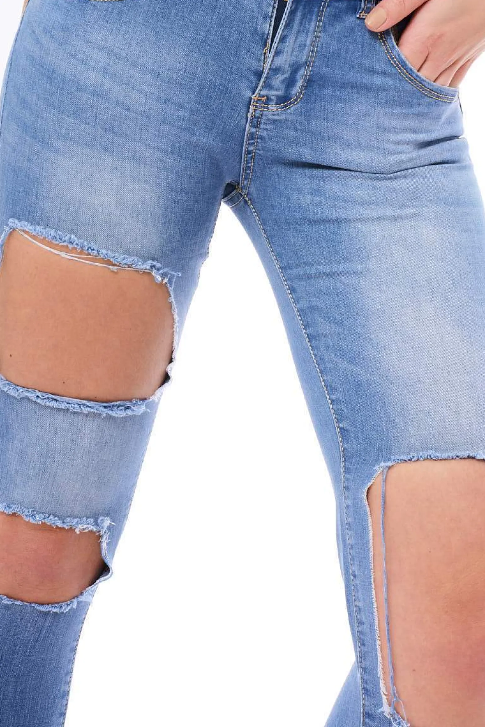 Rebellious Fashion Mid Wash Extreme Ripped Skinny Denim Jeans - Brittnay