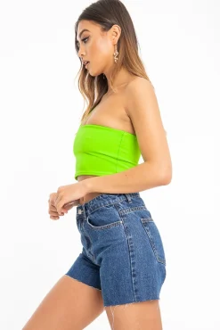 Rebellious Fashion Mid Wash Raw Hem High Waist Denim Shorts - Atlanta