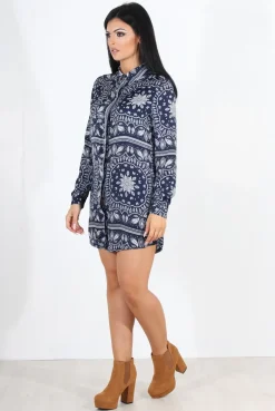 Rebellious Fashion Miley Navy Paisley Print Shirt Dress