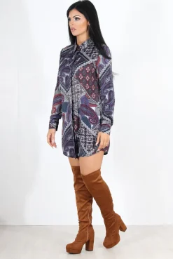 Rebellious Fashion Miley Purple Paisley Print Shirt Dress