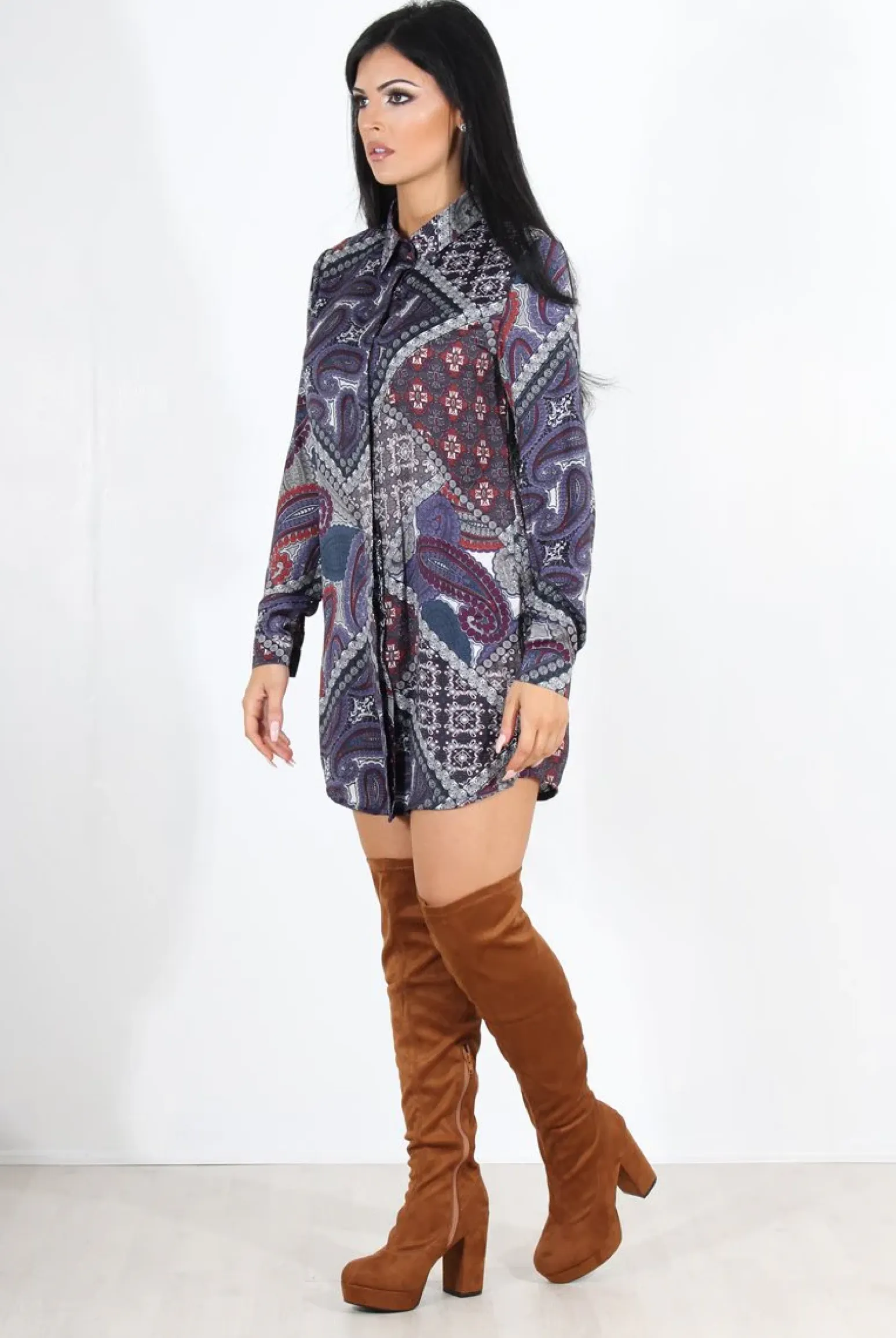 Rebellious Fashion Miley Purple Paisley Print Shirt Dress