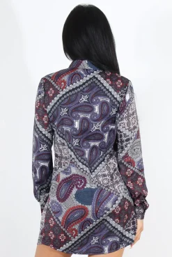 Rebellious Fashion Miley Purple Paisley Print Shirt Dress
