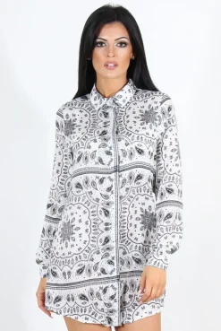 Rebellious Fashion Miley White Paisley Print Shirt Dress
