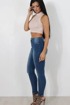 Rebellious Fashion Millie Nude Ribbed High Neck Crop Top