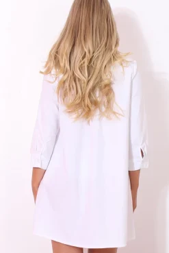 Rebellious Fashion Mina White Button Front Shirt Dress