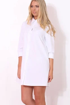 Rebellious Fashion Mina White Button Front Shirt Dress