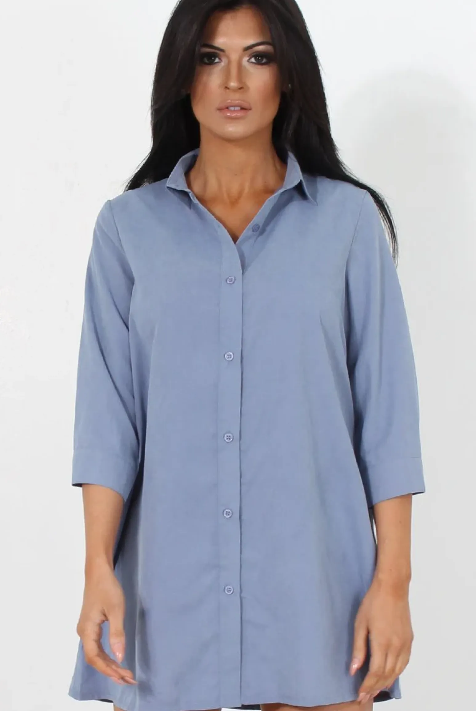 Rebellious Fashion Mina Blue Button Front Shirt
