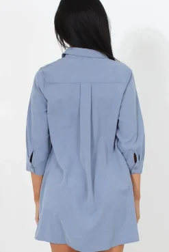Rebellious Fashion Mina Blue Button Front Shirt