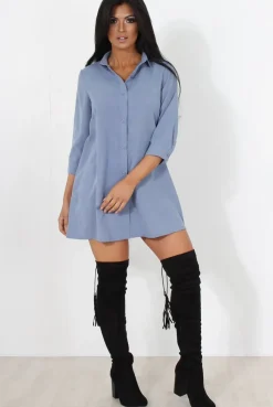 Rebellious Fashion Mina Blue Button Front Shirt