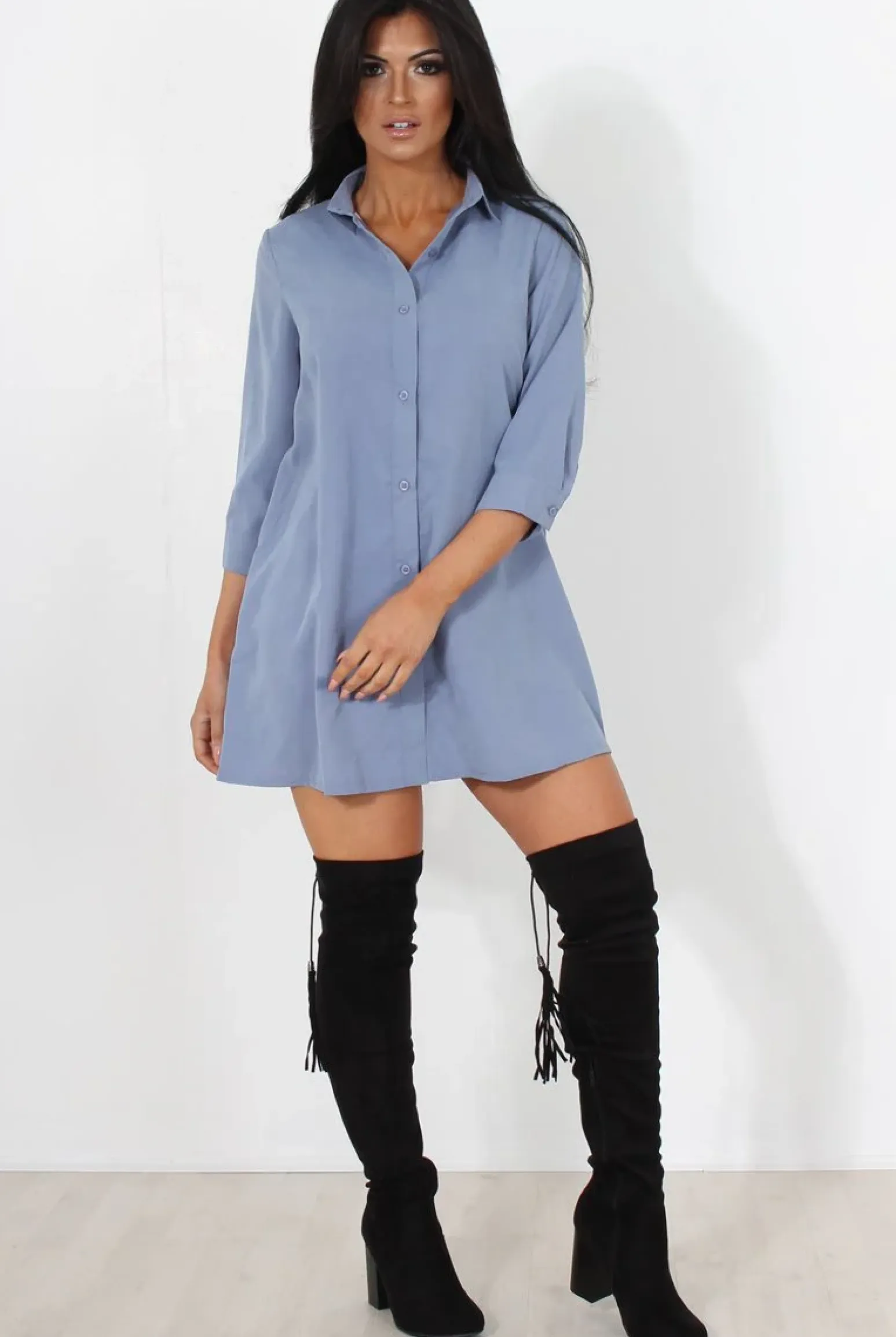 Rebellious Fashion Mina Blue Button Front Shirt