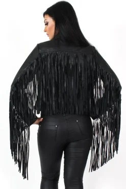Rebellious Fashion Minnie Black Tassel PU Jacket