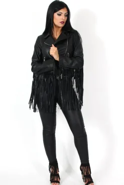 Rebellious Fashion Minnie Black Tassel PU Jacket