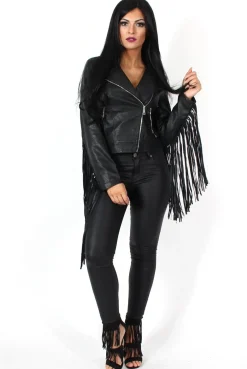 Rebellious Fashion Minnie Black Tassel PU Jacket