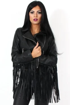 Rebellious Fashion Minnie Black Tassel PU Jacket