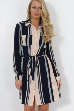 Rebellious Fashion Minnie Navy Striped Shirt Dress