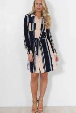 Rebellious Fashion Minnie Navy Striped Shirt Dress