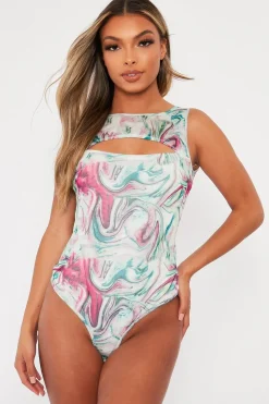 Rebellious Fashion Mint Pastel Marble Cut Out Bodysuit - Darcy