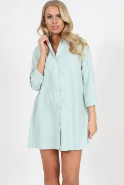 Rebellious Fashion Mint Button Front Shirt Dress - Mina