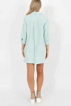 Rebellious Fashion Mint Button Front Shirt Dress - Mina